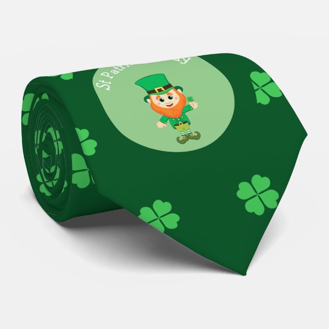 Irish Leprechaun & 4 Leaf Clover St Patrick's Day Neck Tie (Rolled)