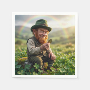 Irish Leprechaun Admiring a Gold Coin Napkins
