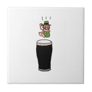 Irish Leprechaun Beer Dive – Funny Stout Cartoon Tile