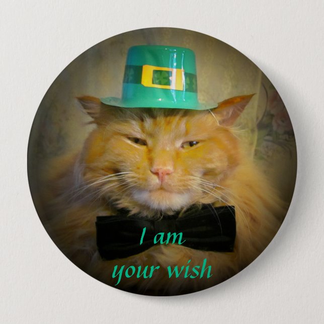 Irish Leprechaun Cat Wish Button (Front)