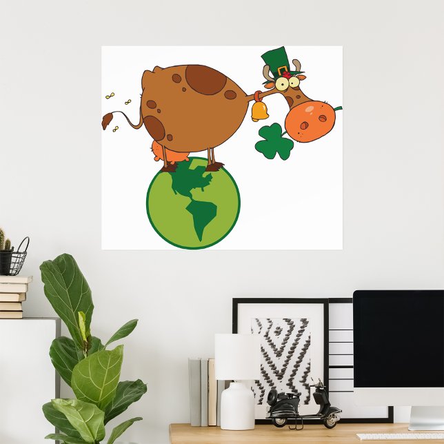 Irish Leprechaun Cow Standing on Planet Earth Poster (Creator Uploaded)