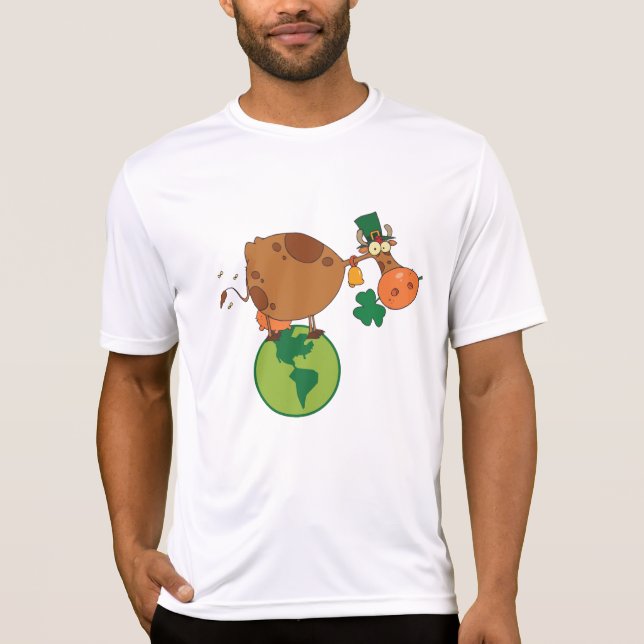Irish Leprechaun Cow Standing on Planet Earth T-Shirt (Front)