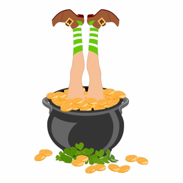 Irish Leprechaun diving in pot of gold Cutout (Front)