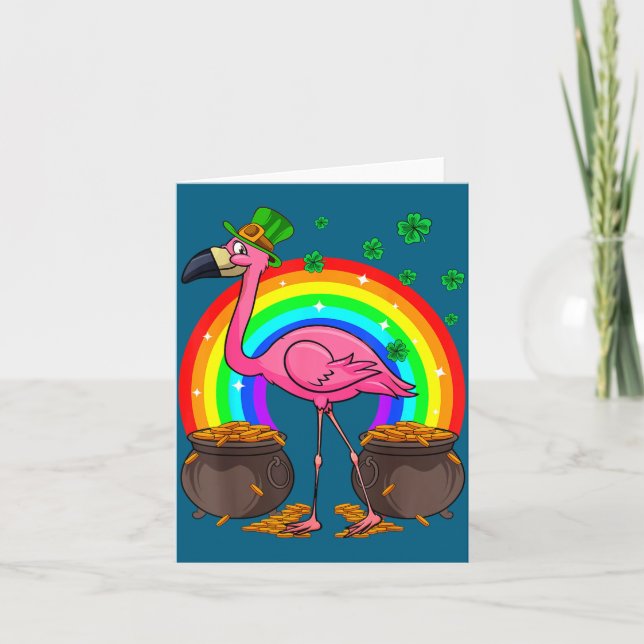 Irish Leprechaun Flamingo Funny St. Patrick's Day  Card (Front)
