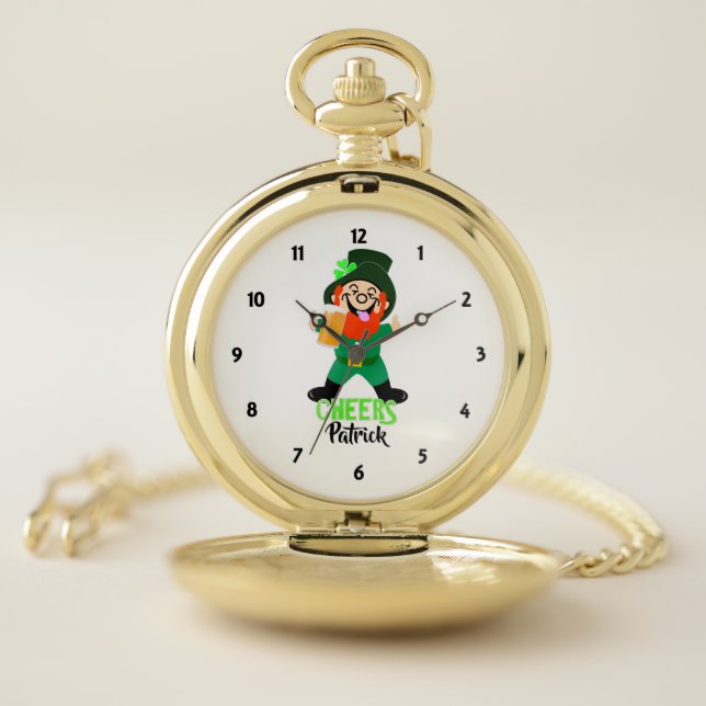 Irish Leprechaun Funny Graphic Personalized Pocket Watch (Inside)