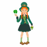 Irish Leprechaun girl with a lucky clover Cutout<br><div class="desc">Irish female  Leprechaun with green and white socks and buckled shoes,  holding a four-leaf clover and a bunch of shamrocks. It's an acrylic cutout ornament for Saint Patrick's Day decoration. Choose easily between acrylic photo cut-out keychain,  magnet,  ornament,  and sculpture.</div>