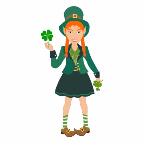 Irish Leprechaun girl with a lucky clover Cutout