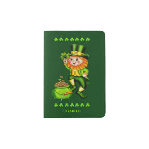 Irish Leprechaun Gold Pot Shamrock St Patrick Passport Holder