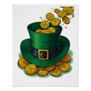 Irish Leprechaun Hat and Gold Coins Poster