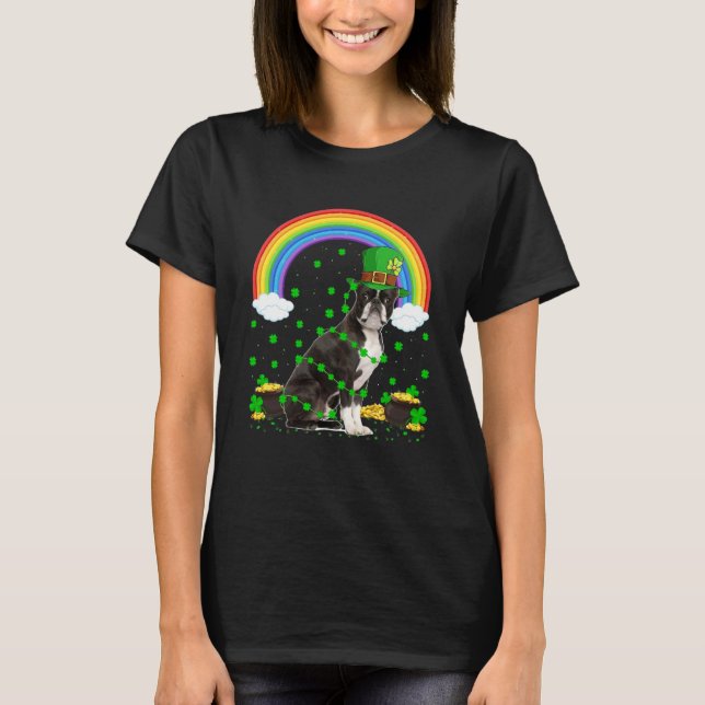 Irish Leprechaun Hat Boston Terrier St Patrick s D T-Shirt (Front)