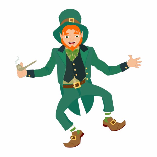 Irish Leprechaun holding a pipe and dancing Cutout (Front)
