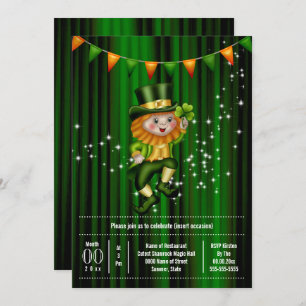 Irish leprechaun jig shamrock bunting holiday invitation
