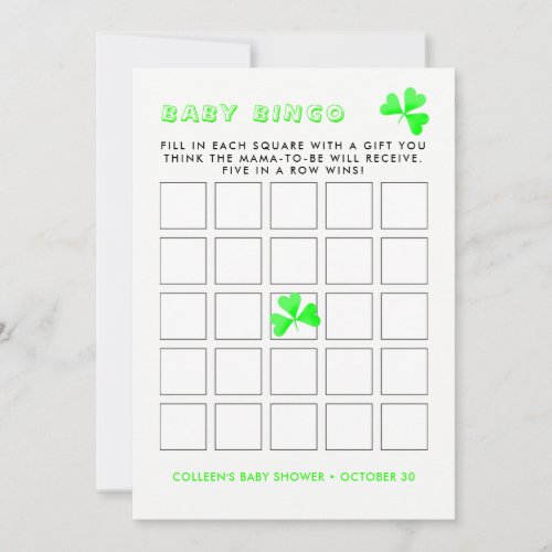 Irish Leprechaun Lucky Shamrock  Baby Bingo Invitation