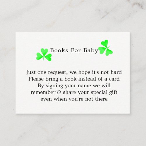 Irish Leprechaun Lucky Shamrock Books For Baby Enclosure Card