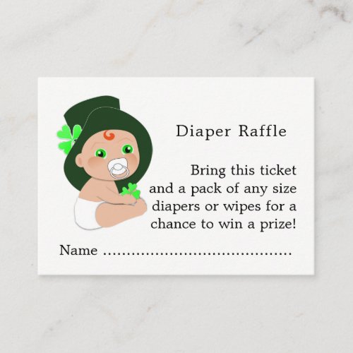 Irish Leprechaun Lucky Shamrock Diaper Raffle Enclosure Card