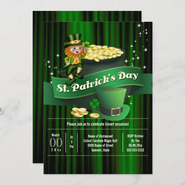 Irish leprechaun pot gold St Patricks holiday  Invitation (Front/Back)
