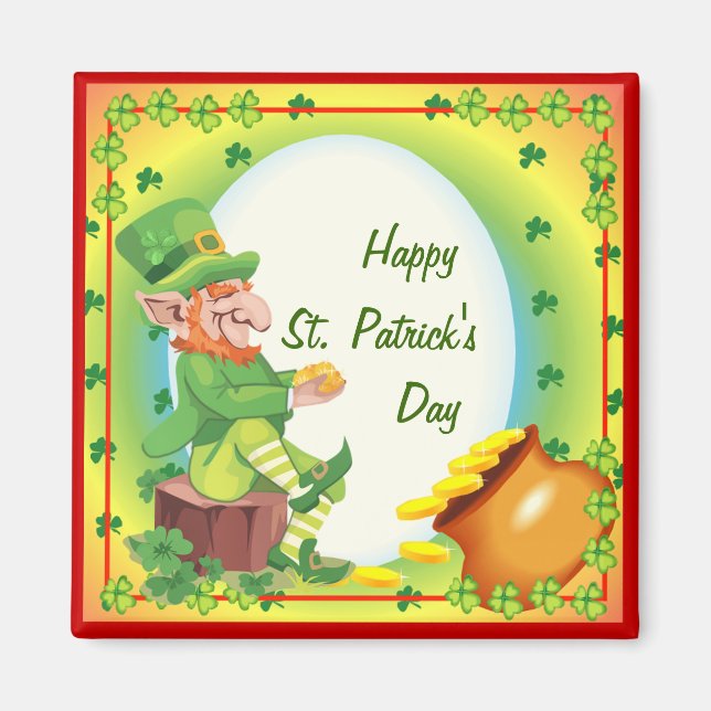Irish Leprechaun Pot of Gold Magnet (Front)