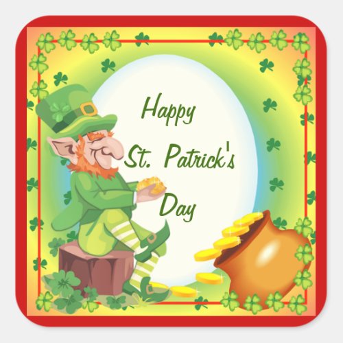 Irish Leprechaun Pot of Gold Square Sticker