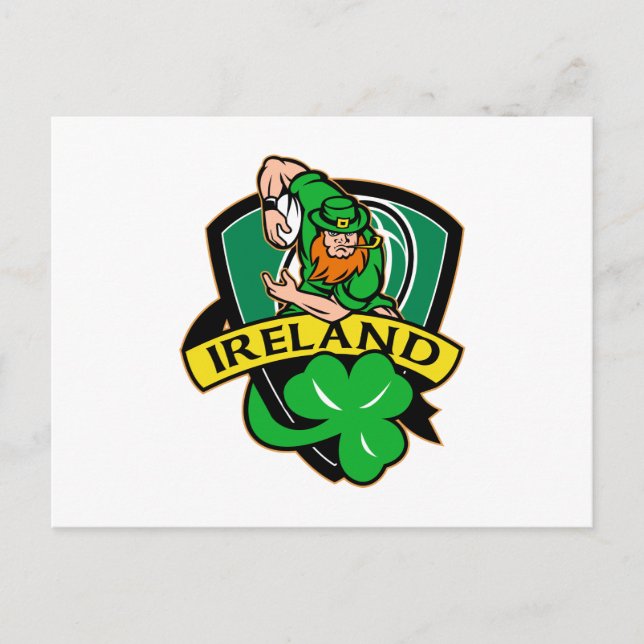 Irish leprechaun rugby player shamrock ireland postcard (Front)