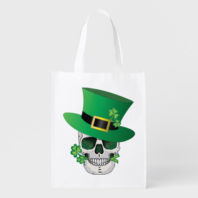 Irish Leprechaun Skull Grocery Bag (Front)