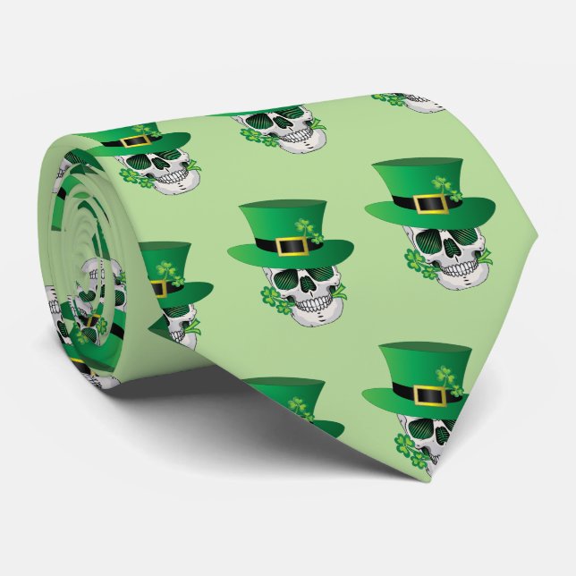 Irish Leprechaun Skull Neck Tie (Rolled)