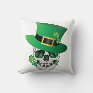 Irish Leprechaun Skull Throw Pillow