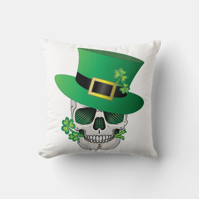 Irish Leprechaun Skull Throw Pillow (Front)