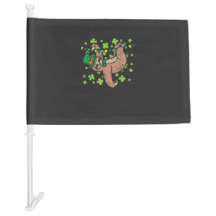 Irish Leprechaun Sloth Shamrock St Patricks Day An Car Flag