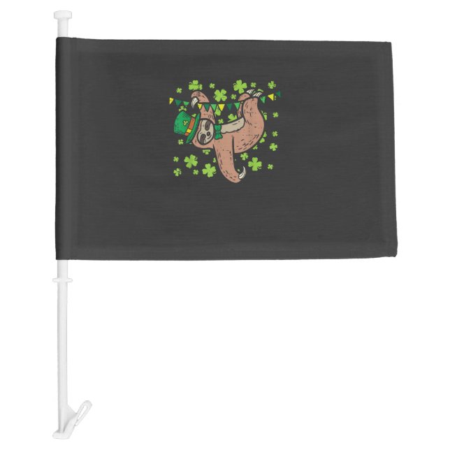 Irish Leprechaun Sloth Shamrock St Patricks Day An Car Flag (Front)