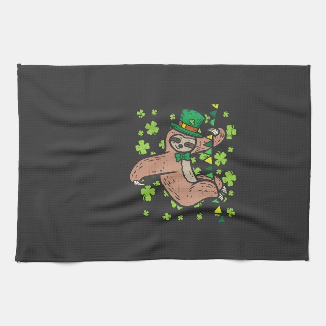 Irish Leprechaun Sloth Shamrock St Patricks Day An Kitchen Towel (Horizontal)