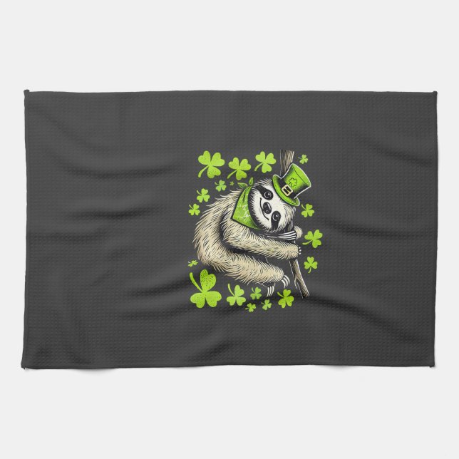 Irish Leprechaun Sloth Shamrock St Patricks Day An Kitchen Towel (Horizontal)