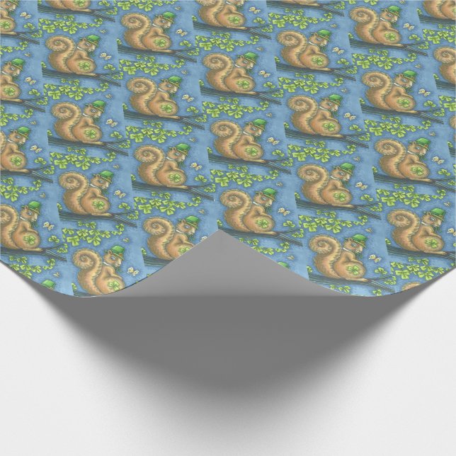 IRISH LEPRECHAUN SQUIRREL HOLIDAY WRAPPING PAPER (Corner)