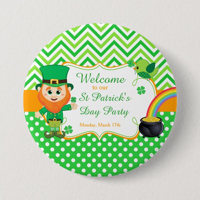 Irish Leprechaun St Patrick's Day Party Button (Front)