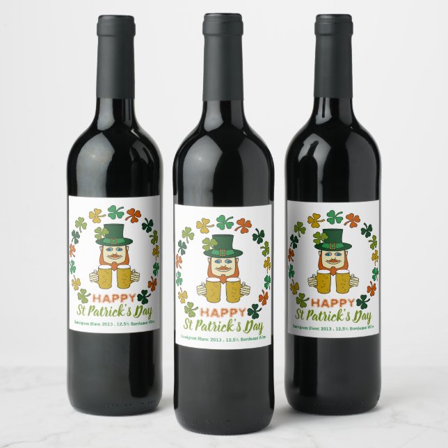 Irish Leprechaun, St Patrick's Day Party Wine Label (Bottles)