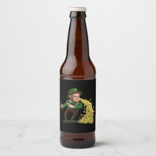 Irish Leprechaun Tossing Lucky Cookies Funny Beer Bottle Label
