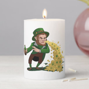 Irish Leprechaun Tossing Lucky Cookies Funny  Pillar Candle