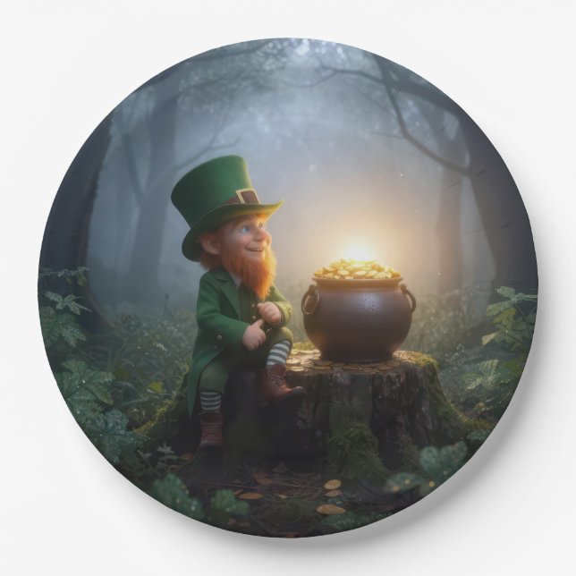Irish Leprechaun with a Pot of Gold Paper Plates (Front)