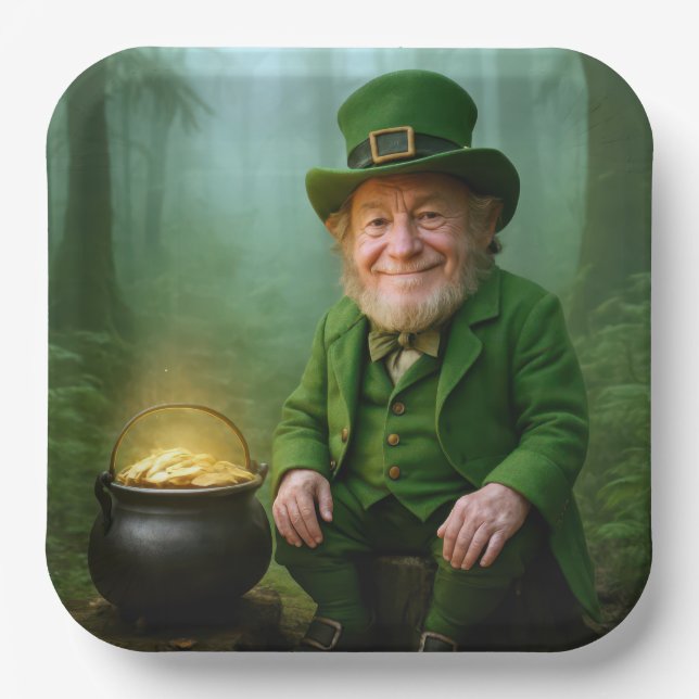 Irish Leprechaun with a Pot of Gold Paper Plates (Front)