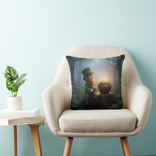 Irish Leprechaun with a Pot of Gold Throw Pillow