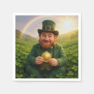 Irish Leprechaun With Gold Coin and Rainbow Napkins