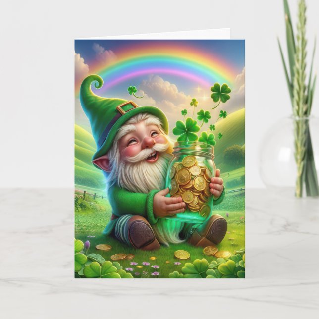 Irish Leprechaun With Gold Coins Holiday Card (Front)