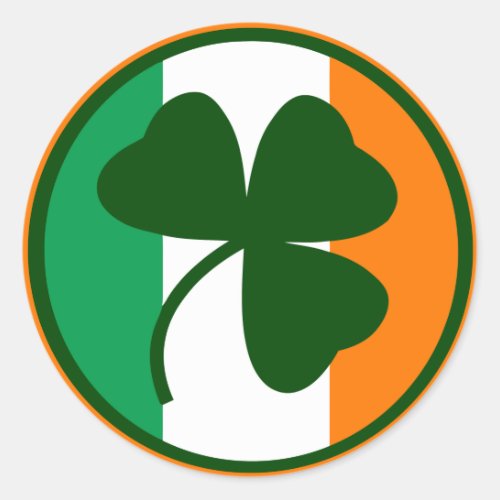 Irish logo shamrock on flag colors classic round sticker