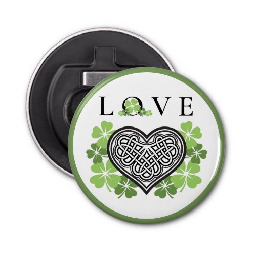 Irish LOVE Shamrock  Celtic Knot Heart Bottle Opener