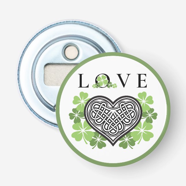 Irish LOVE Shamrock & Celtic Knot Heart Bottle Opener (Front)