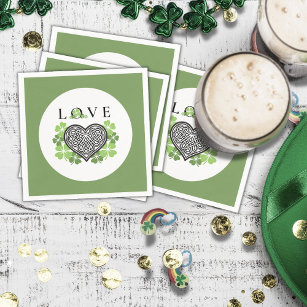 Irish LOVE Shamrock & Celtic Knot Heart Paper Napkins