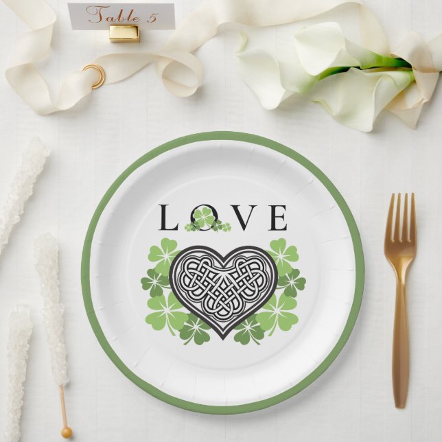 Irish LOVE Shamrock & Celtic Knot Heart Paper Plates (Wedding)