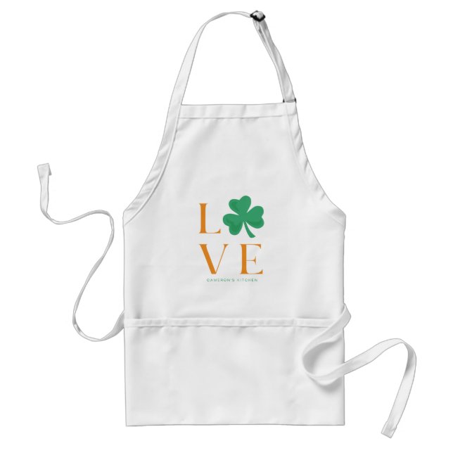 Irish Love Shamrock Green and Orange Custom Adult Apron (Front)