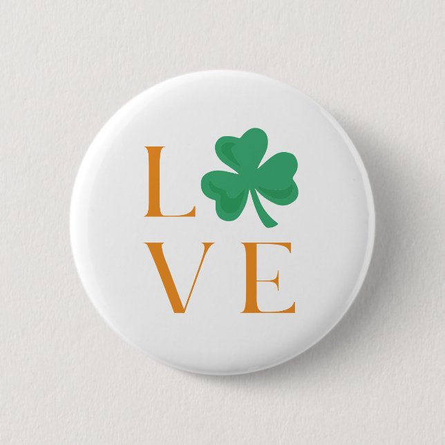 Irish Love Shamrock Simple Green and Orange Button (Front)
