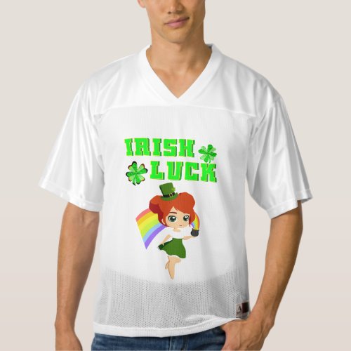Irish Luck leprechaun 17 Day Saint March Patricks Mens Football Jersey