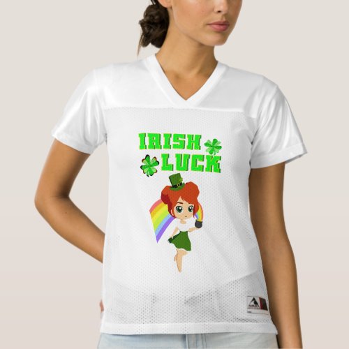 Irish Luck leprechaun 17 Day Saint March Patricks Womens Football Jersey